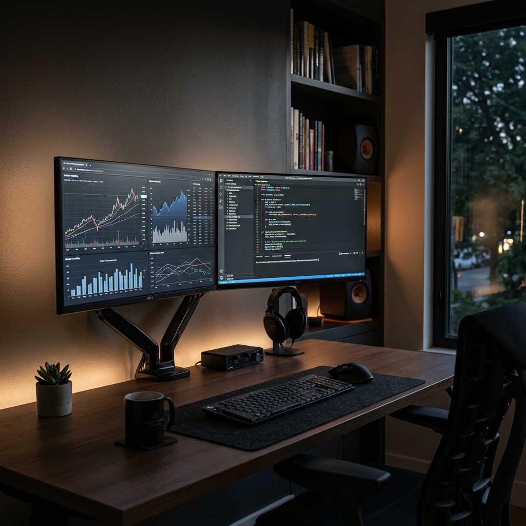 Modern home office with dual monitors